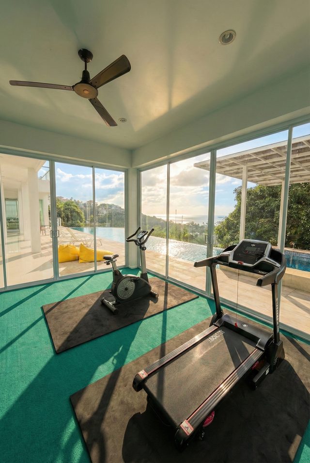 Private fitness room with treadmill and exercise bike